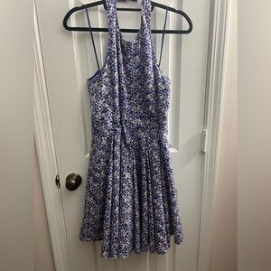 Floral Blue and White Sleeveless Dress